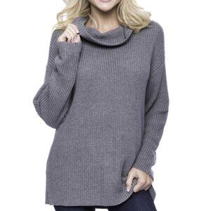 Tocco Reale Cashmere Blend Cowl Neck Ribbed Sweater Gray/Grey Medium